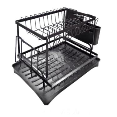 Imagem de Escorredor De Louça Aço Inoxidável Cozinha Duplo Com Porta Talheres