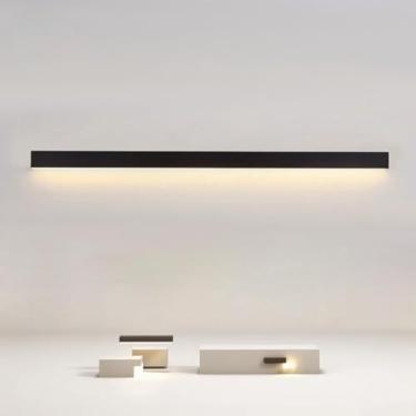 Imagem de GZZBMY LED interior apliques de parede modernos minimalista longa alumínio candeeiros de parede quarto cabeceira iluminação para sala de estar corredor escadas corredor (luz preta neutro, 200 cm)
