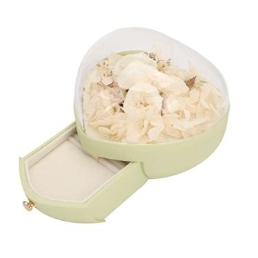 Imagem de Caixa de joias com flores preservadas em formato de coração, colar elegante, organizador de armazenamento de anéis para mulheres, meninas, casamento, presente de dia dos (Verde)