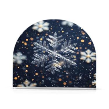 Imagem de Qilmy Lindo suporte de guardanapo de flocos de neve de Natal para mesas, porta-guardanapos de papel de placa acrílica elegante, dispensador de papel de seda independente moderno para sala de jantar