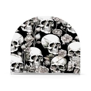 Imagem de Wassud Porta-guardanapos de acrílico rosa crânio branco, dispensador de guardanapo de papel moderno em forma de U para mesa, cozinha, sala de jantar, bancada 1 peça (comporta 50-60 guardanapos)