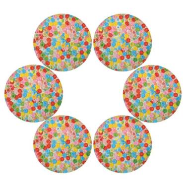 Imagem de Wassud Jogo americano conjunto de 6 tapetes de mesa redondos coloridos com botões de doces para cozinha e jantar, tapetes laváveis e resistentes ao calor, decoração de mesa 39 cm
