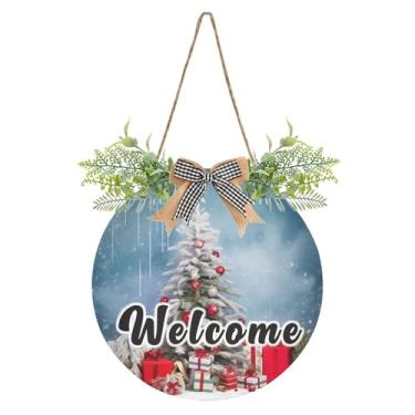 Imagem de YETTASBIN Placa de boas-vindas para árvore de Natal, placa de parede à prova d'água, guirlanda decorativa de alpendre para inauguração de casa, quintal, jardim, decoração de férias, 30 x 30 cm