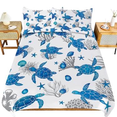 Imagem de IBTKQSM Jogo de cama com tema de tartaruga marinha, capa de edredom com tema de tartarugas marinhas, decoração de quarto, solteiro, casal e king, capa de edredom com 2 fronhas para crianças