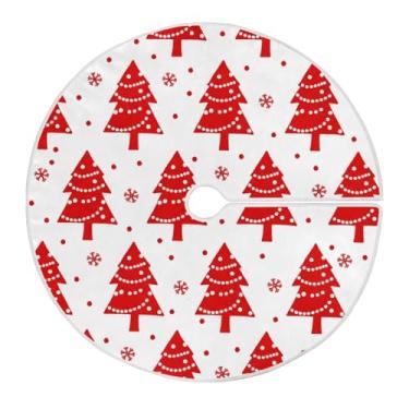 Imagem de Wassud Saia para árvore de Natal, decoração de árvore de Natal vermelha, enfeites de Natal, tapete de árvore grande para decoração de festa de ano novo, 121 cm
