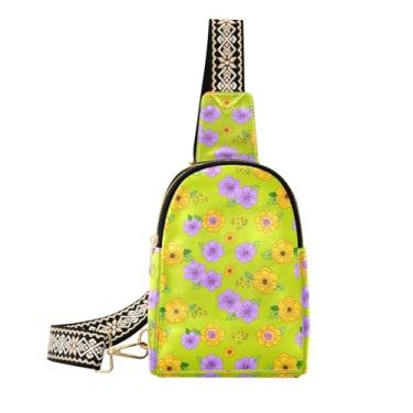 Imagem de CEBUGI Bolsa tiracolo pequena com flores amarelas roxas para mulheres, pochetes de couro, para caminhadas, viagens ao ar livre
