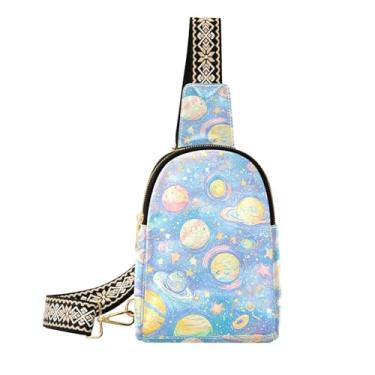 Imagem de CEBUGI Cute Planet Bolsa tiracolo pequena de couro para mulheres, pochete transversal para trilhas, viagens ao ar livre