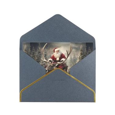Imagem de SKKNT Cartões comemorativos de Natal com estampa de Papai Noel para todas as ocasiões, convites de festa de aniversário de casamento, 12,7 x 15,2 cm