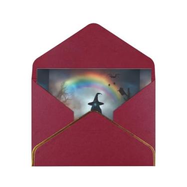 Imagem de SKKNT Rainbow Halloween Ghost Witch Hat Spiders Print Cartões comemorativos para todas as ocasiões, convites de festa de aniversário de casamento, 12,7 x 15,2 cm