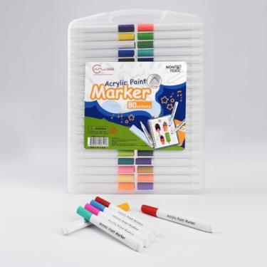 Imagem de Kit 80 Cores Marcadores Acrílicos com Estojo – Caneta 3.5mm Ponta de Nylon, Corpo Triangular, Não Mancha Papel, Para Papel/Vidro/Pedra/Tecido