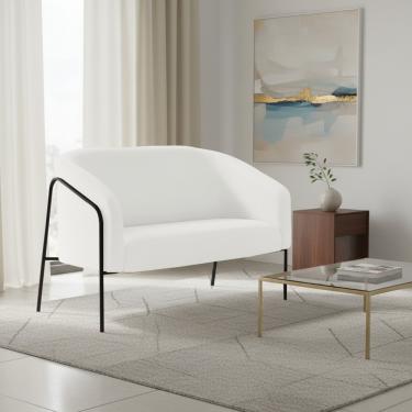 Imagem de Sofá 2 Lugares Namoradeira Stella Base Industrial Alta Preta Sintético PU Branco D03 - D'Rossi