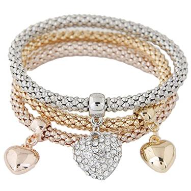 Imagem de 3 peças multicamadas cristal strass contas corrente de milho amor coração árvore da vida conjunto de pulseiras para mulheres menina adolescente borboleta elástica animal pulseira amizade jóias , Metal Strass, Strass