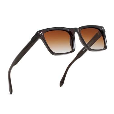 Imagem de FEISEDY Óculos de sol quadrados para homens e mulheres polarizados modernos armação grossa retangular óculos de sol UV400 B0294, Preto, marrom/marrom, 52mm