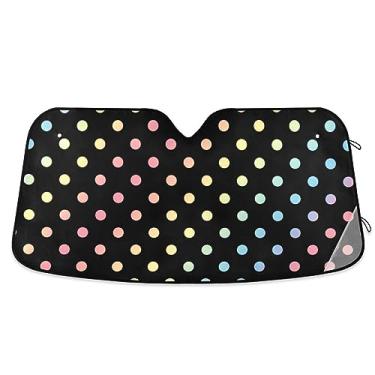 Imagem de Guarda-sol de carro de bolinhas cor arco-íris, bloqueador solar de para-brisa de carro, proteção UV dobrável para janela de carro