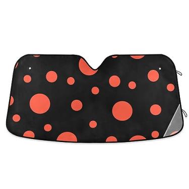 Imagem de Viseira de sol de carro preta de bolinhas vermelhas, sombra de para-brisa, proteção UV, persiana dobrável para janela de carro, acessórios de verão para carro