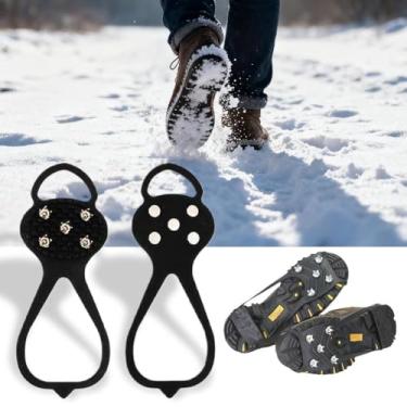 Imagem de Chuteiras de tração para caminhada, grampos de gelo, grampos antiderrapantes, espigões de borracha, prendedores de neve para botas e sapatos para caminhadas no inverno na neve, leves e portáteis para