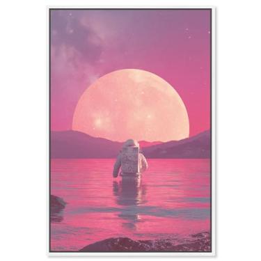 Imagem de Synthwave Spacewalker I Impressão em tela Astronauta Arte de parede por Art Remedy, moldura branca, 25 x 38 cm