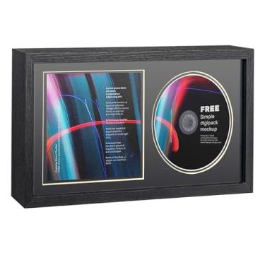 Imagem de Sruchy Moldura para exibição de CD 33 x 18 cm, capa de madeira maciça resistente a quebras para discos e álbuns assinados, suporte de parede ou decoração de música de mesa com vidro plexi, presente