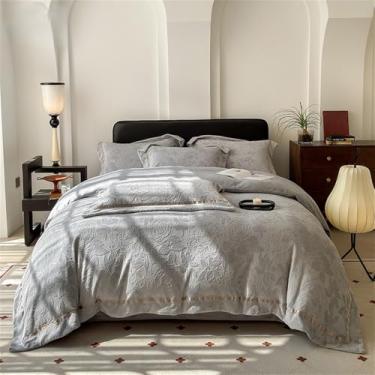 Imagem de Conjunto de quatro peças de lã polar grossa e leve para o inverno, com lençol de dupla face em lã coral, cinza, lençol de baixo com elástico para cama de 1,6 m.