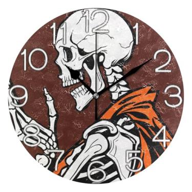 Imagem de GAIGEO Relógio de parede decorativo analógico, estético, silencioso, sem tique-taque, relógio de escritório, decoração de parede vintage, sala de estar, esqueleto branco engraçado, 25 cm, ponteiros