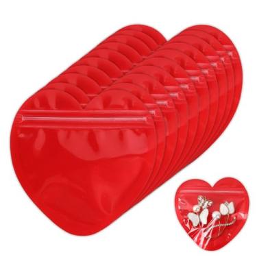 Imagem de Liwidon Sacos de joias em forma de coração pequenos sacos de joias vermelhos resseláveis ziplock organizadores de joias de plástico transparente suprimentos de embalagem fofos