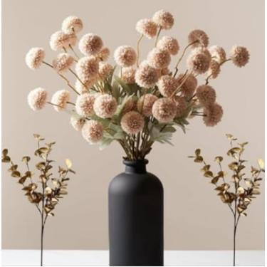 Imagem de Hyhdelisov Arranjo de petúnia artificial, poliéster resistente ao clima, flores mistas de 30 cm, cesta suspensa para ambientes internos e externos para jardim (branco outono + eucalipto amarelo