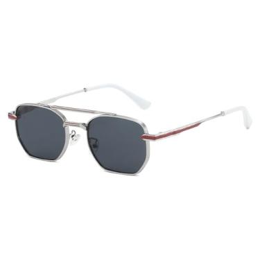 Imagem de Óculos de Sol UV400 - Ponte Dupla com Lentes Degradê em Metal para Homens e Mulheres, Ideais para Esportes ao Ar Livre, Corrida e Ciclismo, Prata e Preto