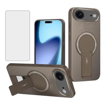 Imagem de Asuwish Capa de telefone para iPhone 17 Air 6,6 polegadas capa magnética de fibra de carbono com protetor de tela de vidro temperado e suporte protetor fino acessórios de celular macio i Phone17 i17