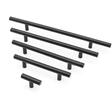 Imagem de HTNAFONI Puxador de armário preto dourado de aço inoxidável escovado puxadores de porta de armário de cozinha puxadores de gaveta de móveis 1 peça (preto 76 mm)