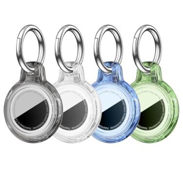 Imagem de MOLOSLEEVE Pacote com 4 unidades à prova d'água para suporte de AirTag, pacote completo para Apple para AirTag, capa com chaveiro, fivela giratória de policarbonato rígido, para rastreamento, bolsas