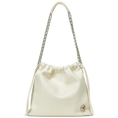 Imagem de LA FESTIN Bolsa transversal feminina elegante de couro com alça de corrente, bolsa transversal macia e luxuosa, Branco