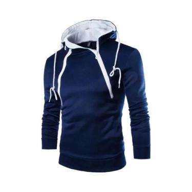 Imagem de Moletom Masculino Preto Com Capuz E Zíper, Manga Longa, Gola Alta, Est