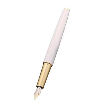 Imagem de XMKT Caneta-tinteiro de metal, ponta EF/F/M, design retrô, material metálico, clipe elegante, escrita, material escolar, artigos de papelaria para presente (ouro branco, F)