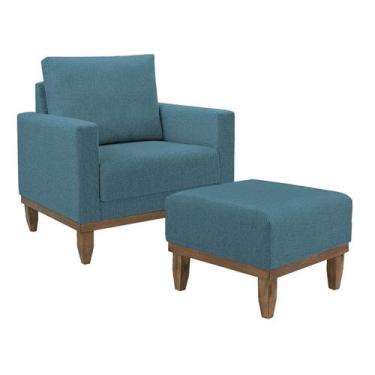 Imagem de Poltrona Decorativa Com Pufe 50x50 Sara - Due Decor, Linho Azul