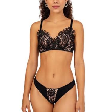 Imagem de Conjunto Lingerie de Luxo Bordado Guipir Feminino Sensual - Mi Amore, 