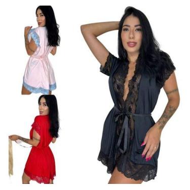 Imagem de Kit 2 Roupão Feminino Microfibra Robe Noiva Roupao De Banho - Mi Amore