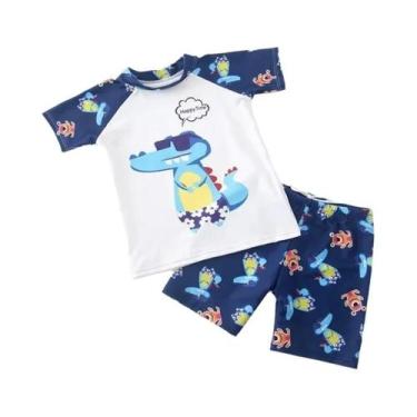 Imagem de Maiô Infantil De Secagem Rápida Com Manga Curta E Divisão Para Meninos