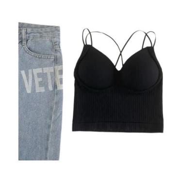 Imagem de Top De Algodão Sexy Para Mulheres, Sutiã Push Up, Camiseta Esportiva C