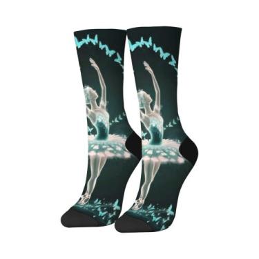 Imagem de Meias Térmicas Femininas Com Tema De Balé, Padrão Artístico, Confortáv