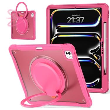 Imagem de Batianda Capa protetora leve de camada dupla para iPad Pro de 13 polegadas 2025 M5 2024 M4, cantos duráveis com suporte giratório de 360°, compartimento para caneta integrado, rosa