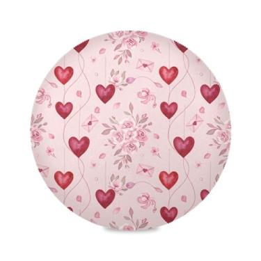 Imagem de Wassud Jogo americano com corações florais tapetes de mesa redondos para cozinha e jantar tapetes laváveis resistentes ao calor decoração de mesa 39 cm