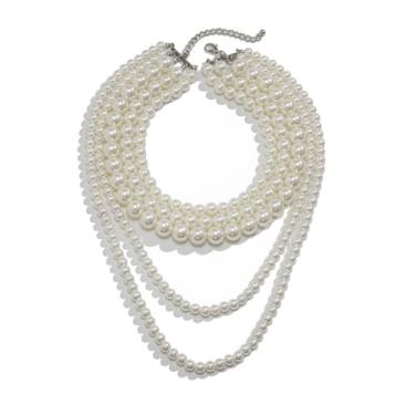 Imagem de Colar vintage de pérolas barrocas em camadas para mulheres, colar longo de pérolas, bijuterias elegantes para festas à fantasia, 1, Metal, Sem Pedra Preciosa