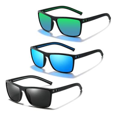 Imagem de Pacote com 3 óculos de sol masculinos polarizados, proteção UV, armação quadrada, óculos de sol foscos clássicos para homens e mulheres, Cinza/azul/verde - 3 peças