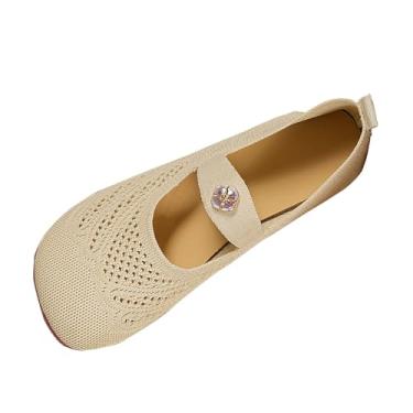 Imagem de Sapatos femininos casuais sem cadarço com design de malha vazada, respirável e confortável para uso diário, Bege, 35
