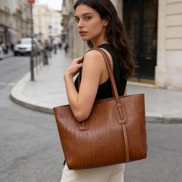 Imagem de Bolsa vintage marrom média, bolsa de mão fresca fofa de grande capacidade, bolsa de ombro leve para mulheres compras de supermercado tarefas de fim de semana passeios diários