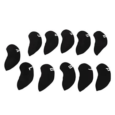 Imagem de Conjunto de capa de cabeça de ferro de golfe número 11 unidades de neoprene para taco de golfe capa protetora para golfistas com material grosso macio durável e identificação (Preta)