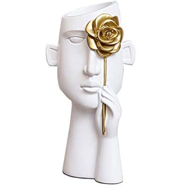 Imagem de Vaso de cerâmica criativo, ornamentos de figuras abstratas, garrafa de flores de arte multifuncional, decoração de casa minimalista moderna, para quarto (cor: branco)
