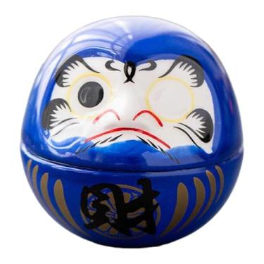 Imagem de WeiLaiKeQi Pequena boneca Daruma de cerâmica, decoração japonesa Dharma, escultura de arte para casa, estatueta em miniatura para carro, casa de campo, Azul
