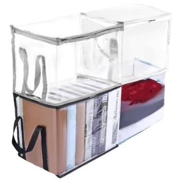 Imagem de PH PandaHall 4 unidades de sacos de armazenamento de livros transparentes à prova d'água, organizadores com zíper, organizador de armário dobrável com alças reforçadas para armário de mudança de