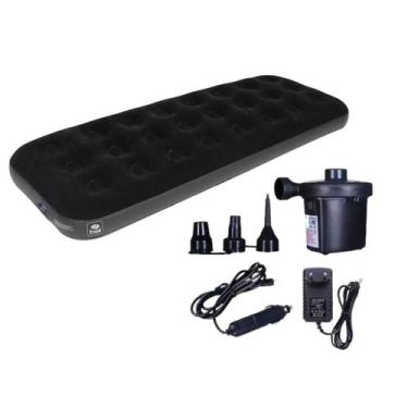 Imagem de Colchão Inflável Solteiro Deluxe Comfort Preto + Bomba de Ar Elétrica 